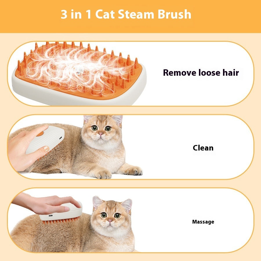 USB Rechargeable Pet Steam Brush for Grooming, Shedding & Massage!