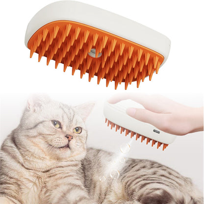 USB Rechargeable Pet Steam Brush for Grooming, Shedding & Massage!