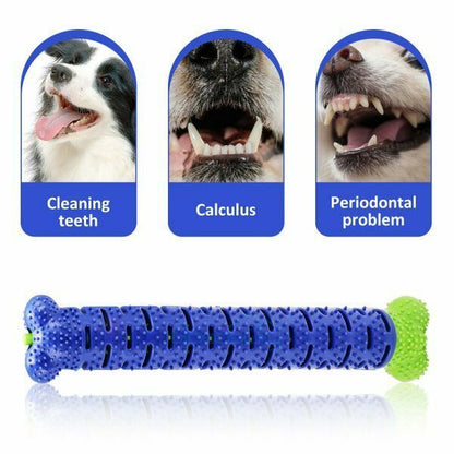 Dog chew toothbrush toy, silicone molar cleaning stick for pets.