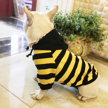 Dog striped hooded casual clothes