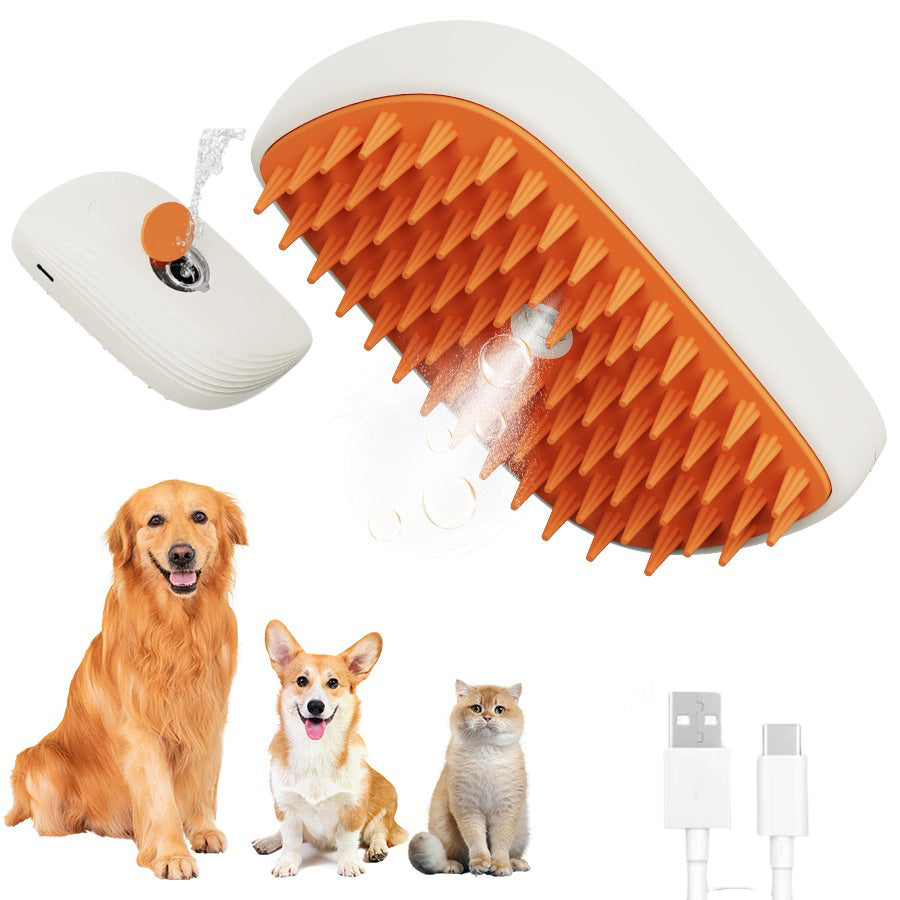 USB Rechargeable Pet Steam Brush for Grooming, Shedding & Massage!