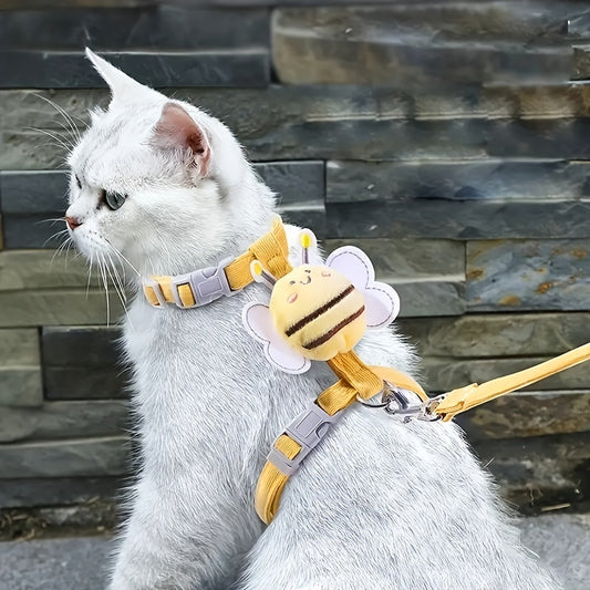 Adjustable Cat Harness Leash Set with Cute Bee Design!