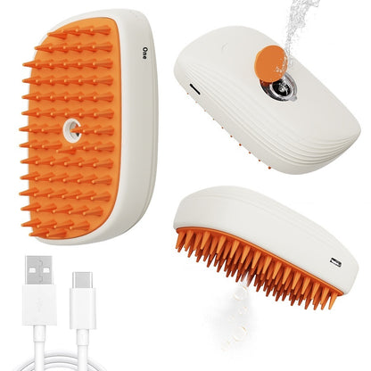 USB Rechargeable Pet Steam Brush for Grooming, Shedding & Massage!