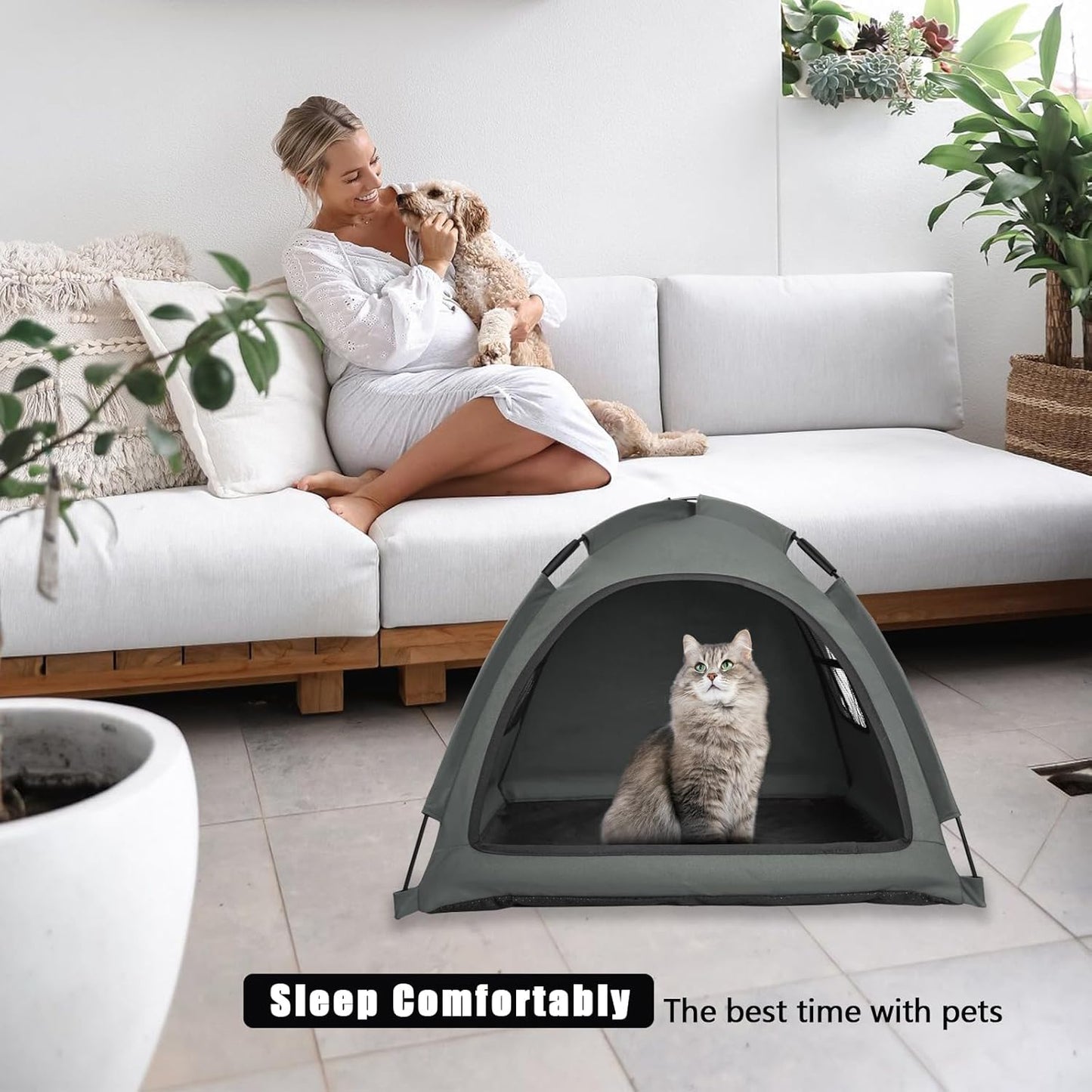 Cat tent cooling mat,  bed with cushion, indoor kennel.