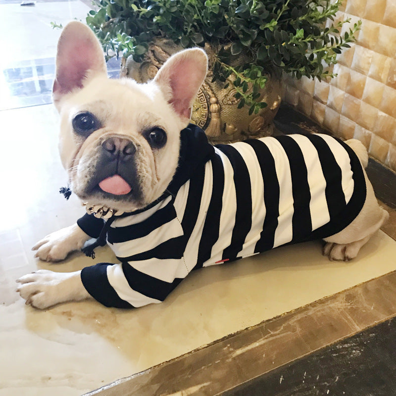 Dog striped hooded casual clothes