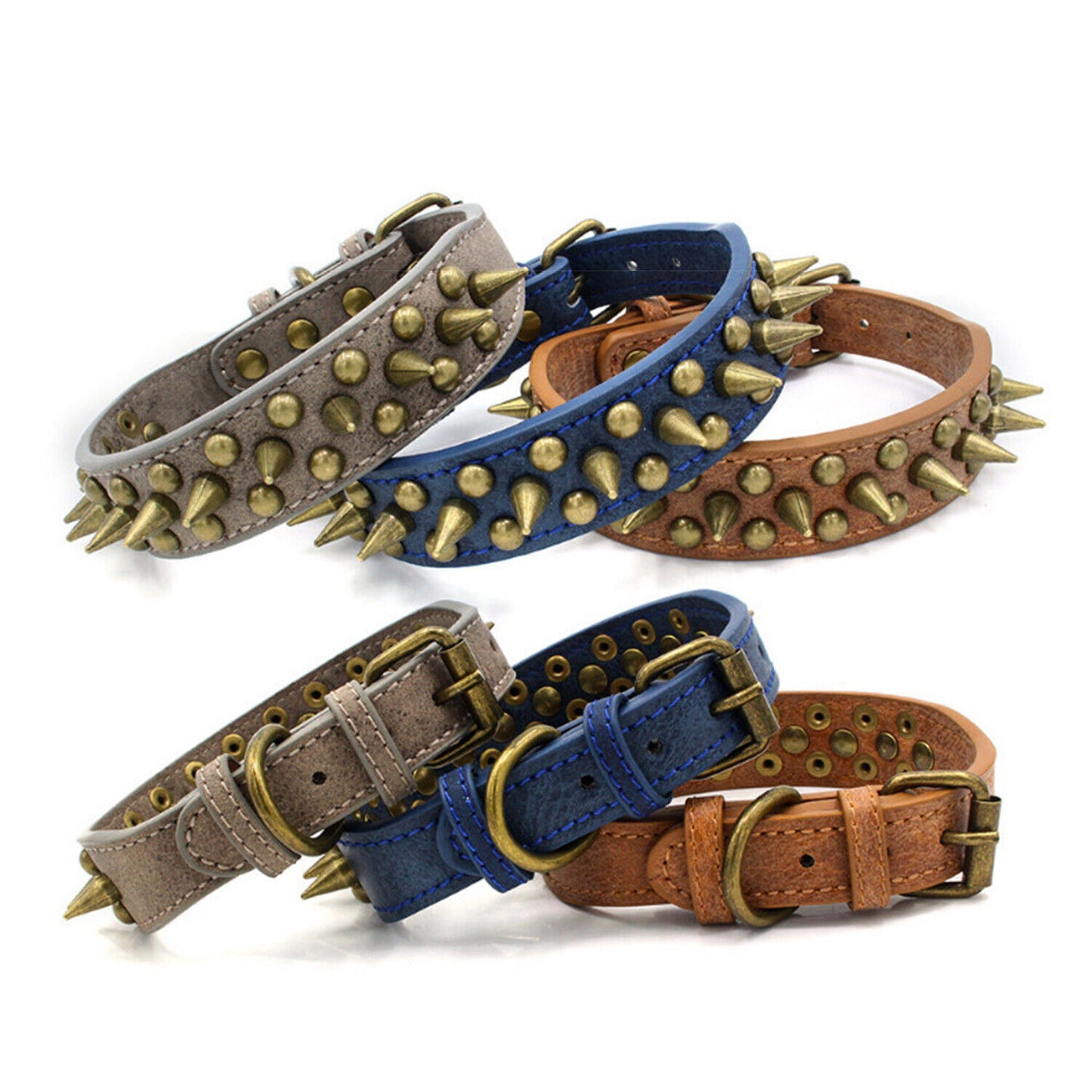 Retro Studded Spiked Rivet Large Dog Pet Leather Collar Pit Bull