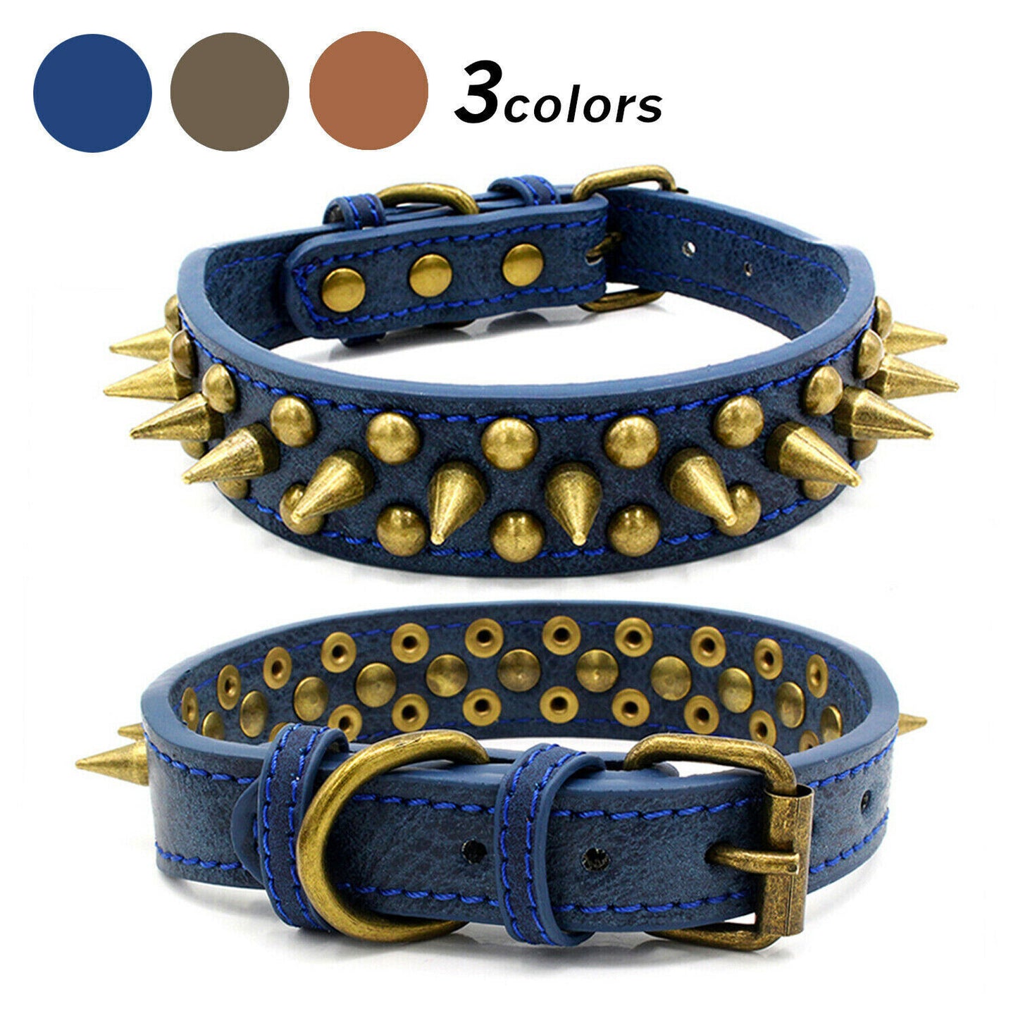 Retro Studded Spiked Rivet Large Dog Pet Leather Collar Pit Bull