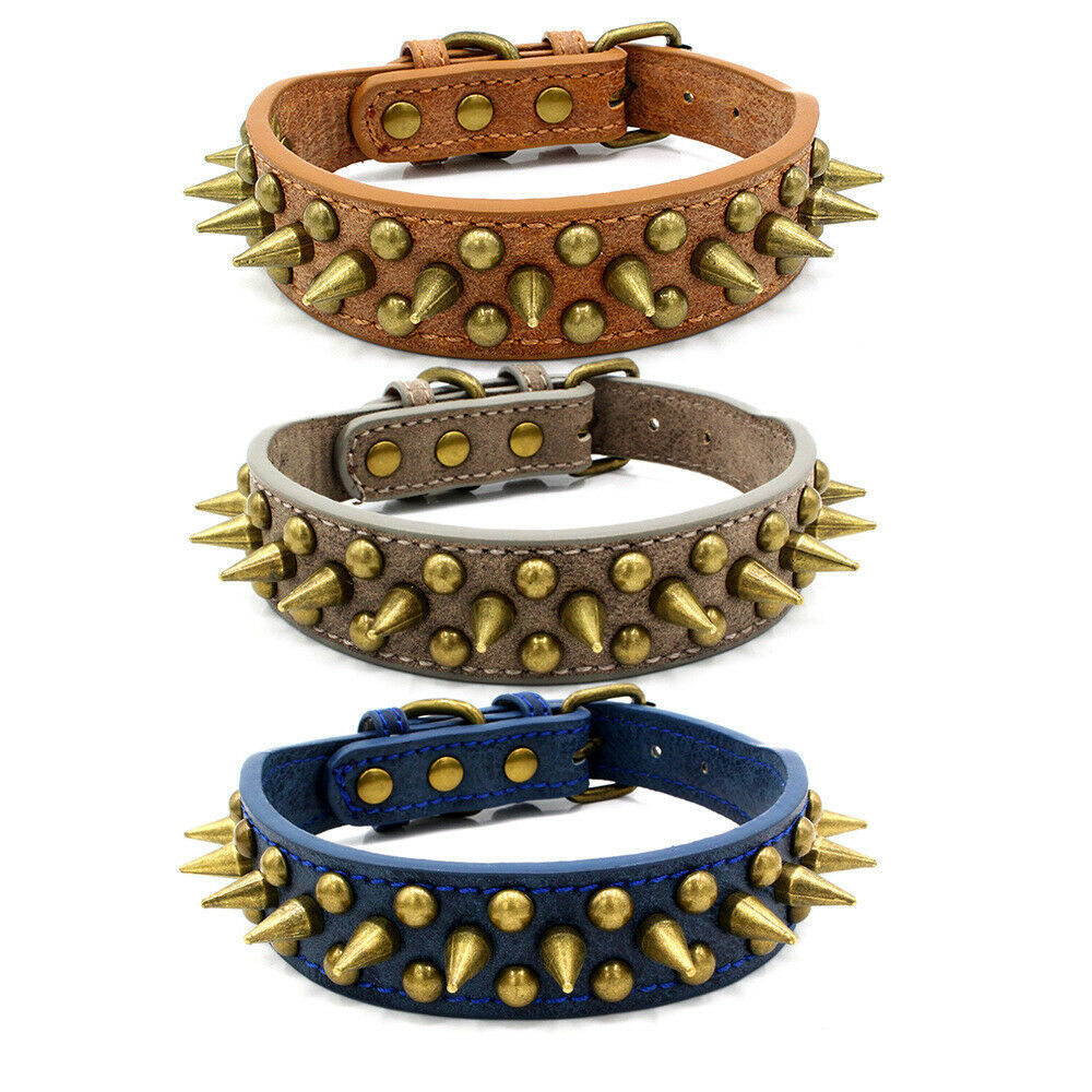 Retro Studded Spiked Rivet Large Dog Pet Leather Collar Pit Bull