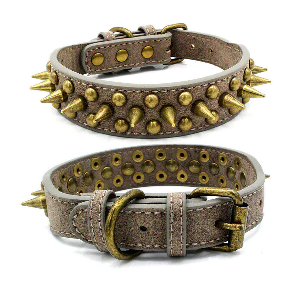 Retro Studded Spiked Rivet Large Dog Pet Leather Collar Pit Bull