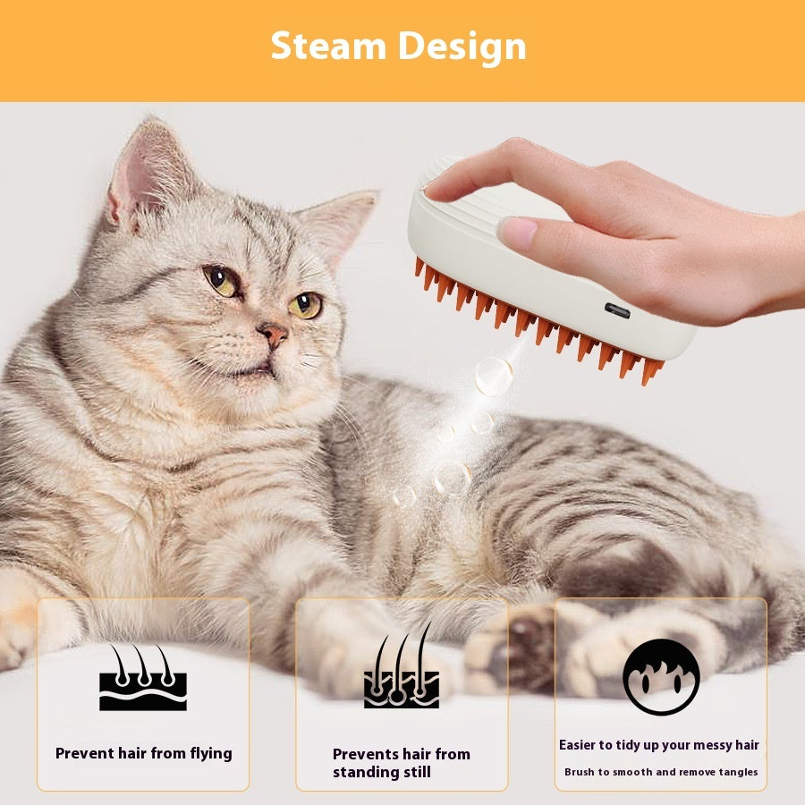 USB Rechargeable Pet Steam Brush for Grooming, Shedding & Massage!