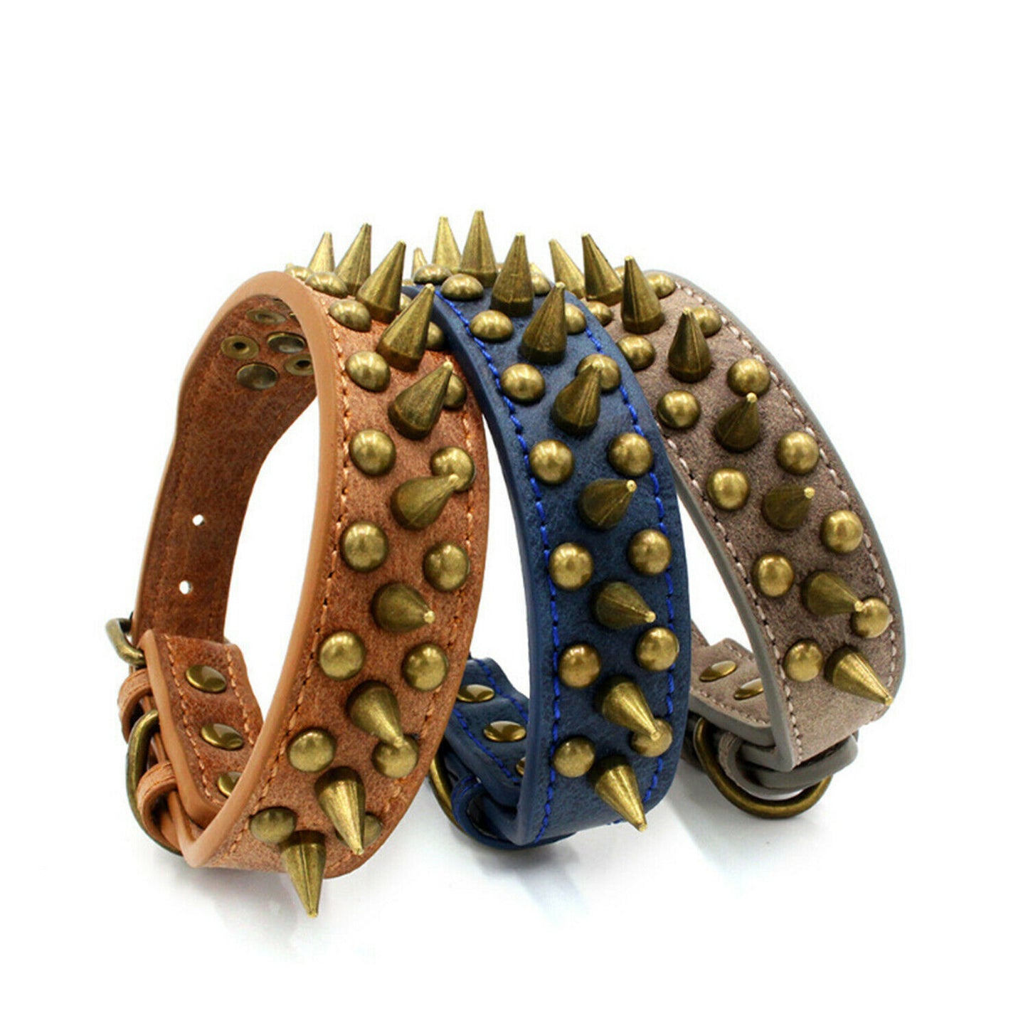 Retro Studded Spiked Rivet Large Dog Pet Leather Collar Pit Bull