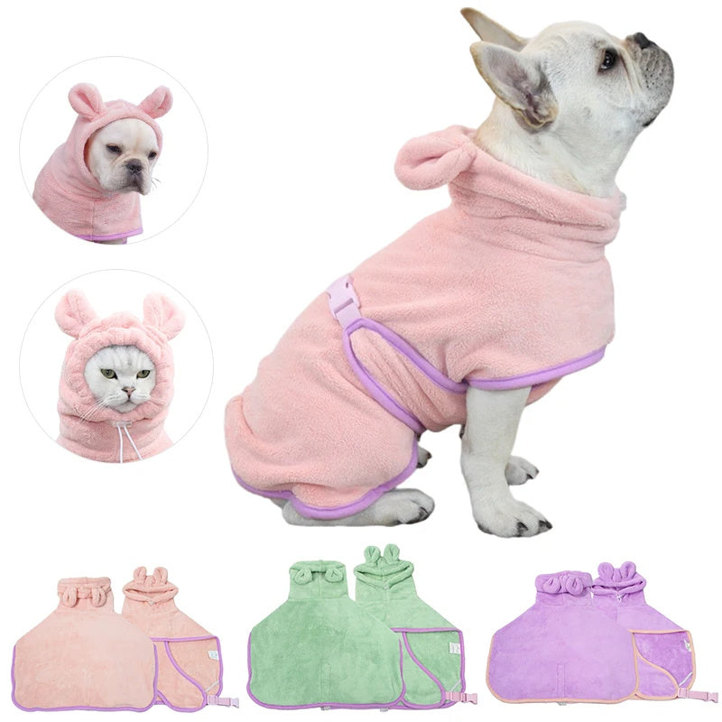 Quick-Dry Pet Bathrobe – Soft, Absorbent &amp; Adjustable Fit